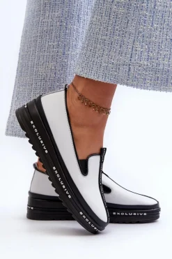 Skórzane Półbuty Damskie Na Platformie S.Barski LR260 Białe