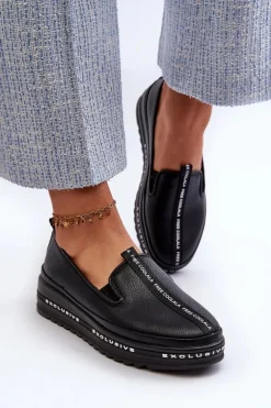 Skórzane Półbuty Damskie Na Platformie S.Barski LR260 Czarne