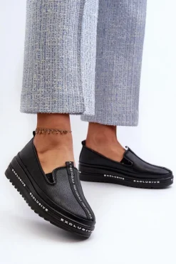 Skórzane Półbuty Damskie Na Platformie S.Barski LR260 Czarne