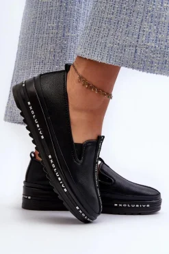 Skórzane Półbuty Damskie Na Platformie S.Barski LR260 Czarne