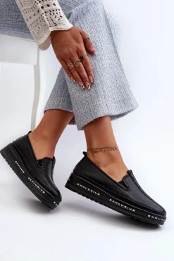 Skórzane Półbuty Damskie Na Platformie S.Barski LR260 Czarne