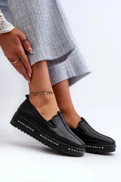 Skórzane Półbuty Damskie Na Platformie S.Barski LR260 Czarne