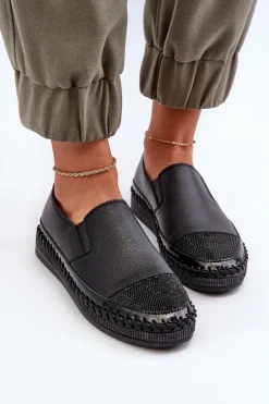 Skórzane Półbuty Damskie Na Platformie Czarne D&A LR370