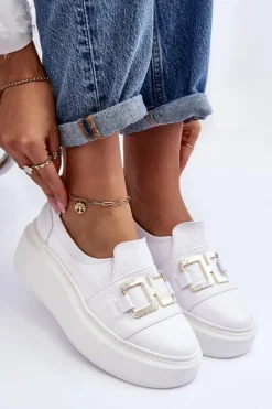 Skórzane Półbuty Damskie Na Platformie Białe Lewski 3398/2