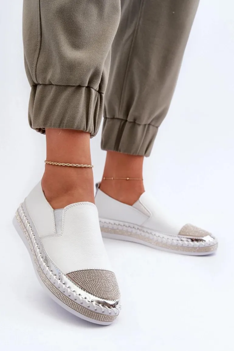 Skórzane Półbuty Damskie Na Platformie Białe D&A LR370