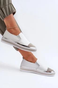 Skórzane Półbuty Damskie Na Platformie Białe D&A LR370