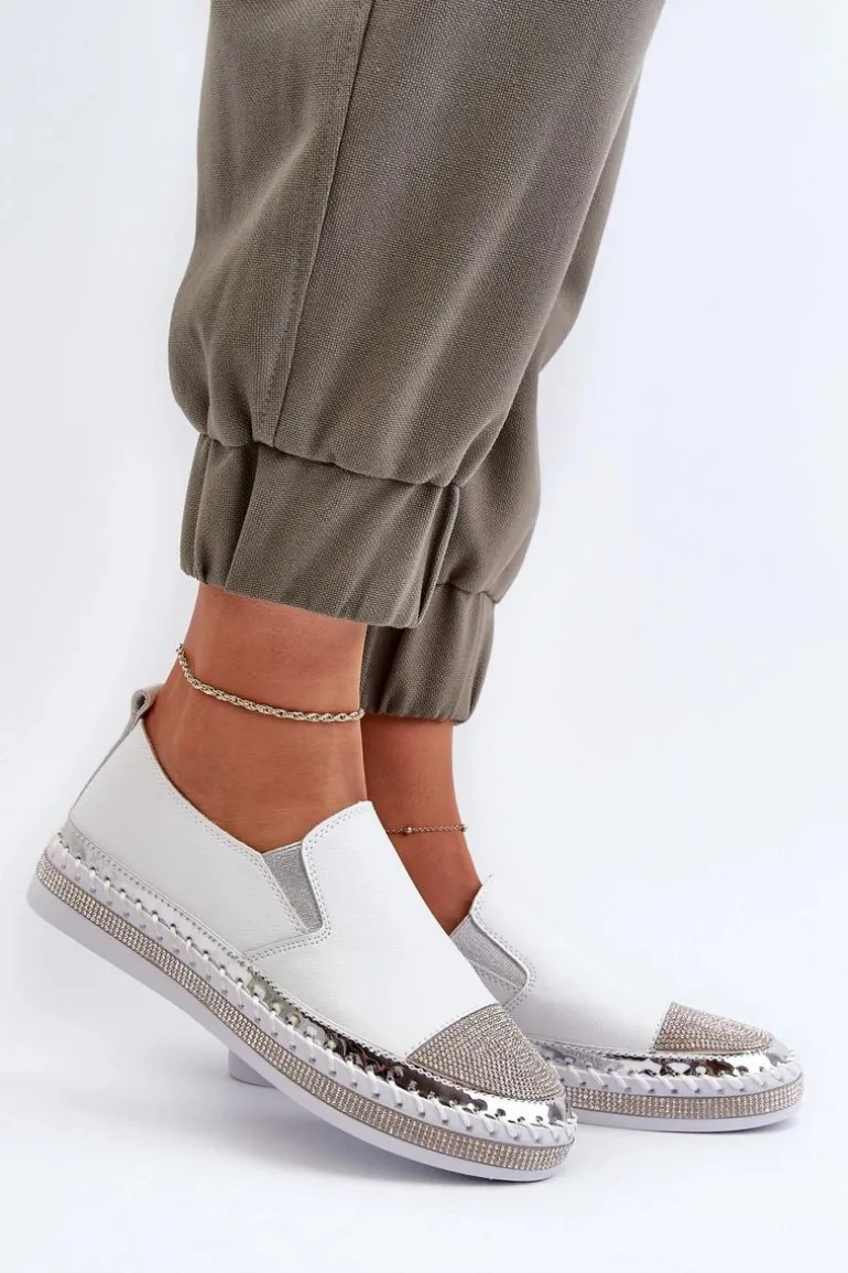 Skórzane Półbuty Damskie Na Platformie Białe D&A LR370