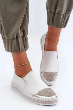 Skórzane Półbuty Damskie Na Platformie Białe D&A LR370