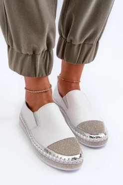 Skórzane Półbuty Damskie Na Platformie Białe D&A LR370