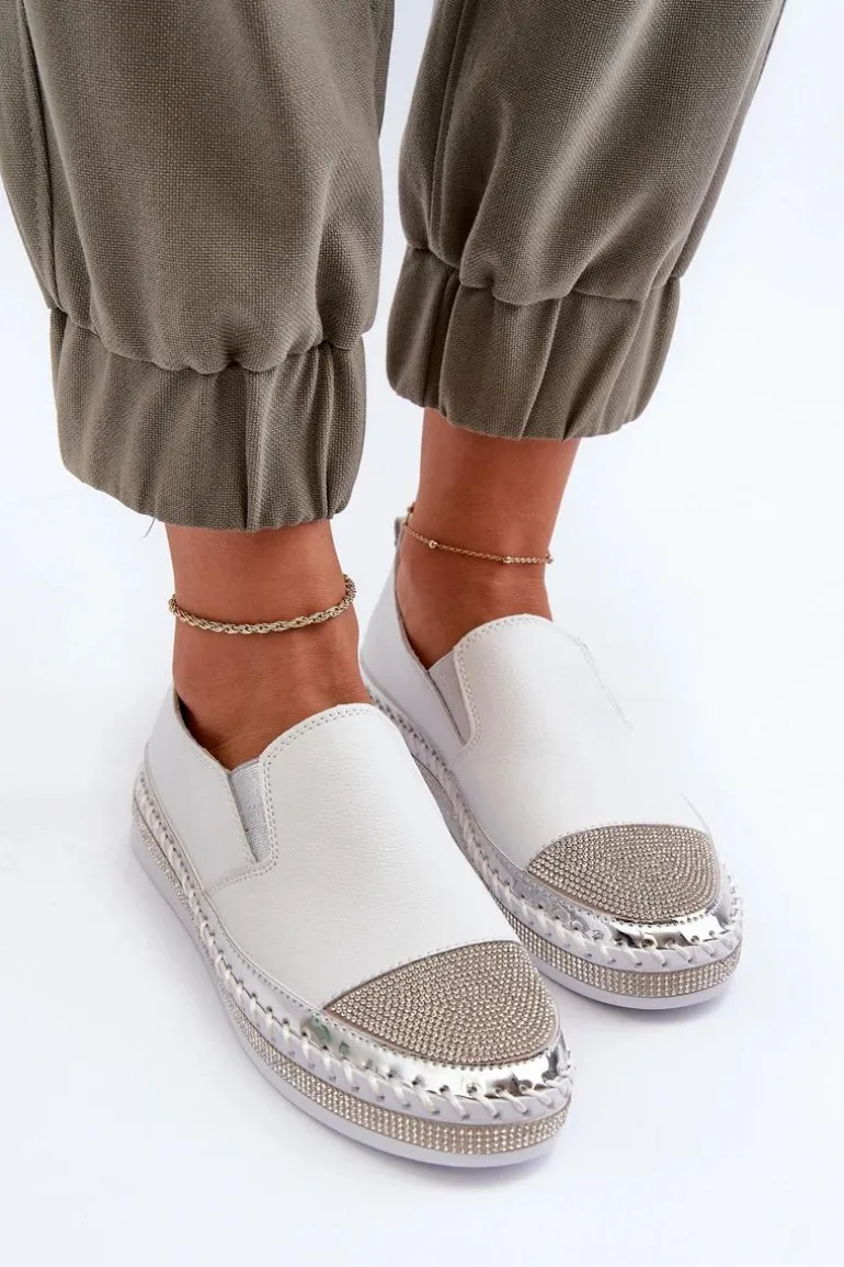 Skórzane Półbuty Damskie Na Platformie Białe D&A LR370