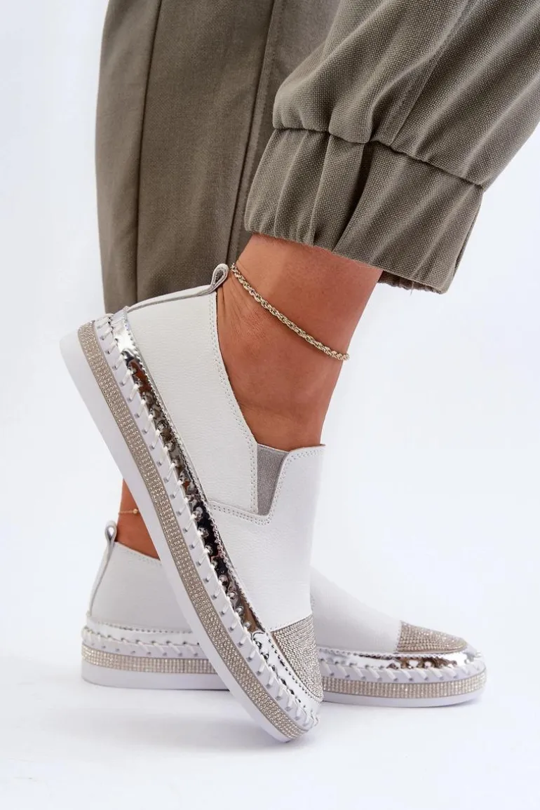 Skórzane Półbuty Damskie Na Platformie Białe D&A LR370