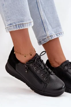 Skórzane Półbuty Damskie Na Koturnie Vinceza 39964 Czarne