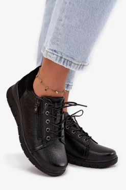 Skórzane Półbuty Damskie Na Koturnie Vinceza 39964 Czarne