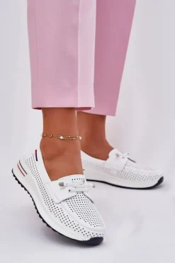 Skórzane Półbuty Damskie Na Platformie Białe Violeth