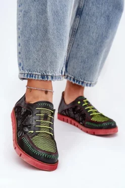 Skórzane Półbuty Damskie Wzorzyste Maciejka 06784-20 Czarne