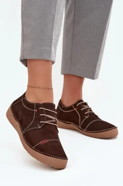Skórzane Półbuty Damskie Z Przeszyciami Artiker 57C2114 Brązowe
