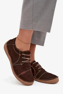 Skórzane Półbuty Damskie Z Przeszyciami Artiker 57C2114 Brązowe