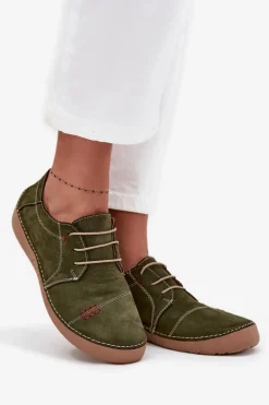 Skórzane Półbuty Damskie Z Przeszyciami Artiker 57C2112 Zielone