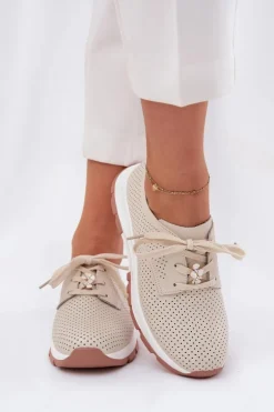 Skórzane Półbuty Damskie Z Przypinką Artiker 54C1811 Beżowe