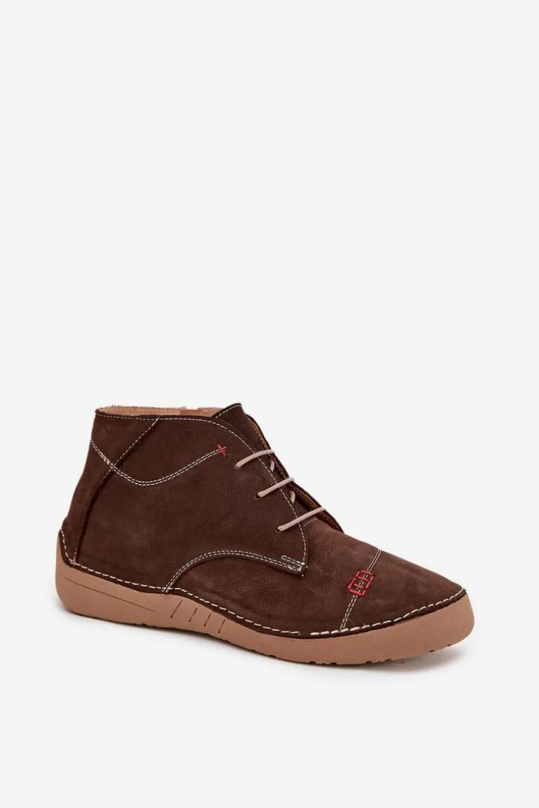 Skórzane Półbuty Damskie Z Przeszyciami Na Zamek Artiker 57C2117 Brązowe