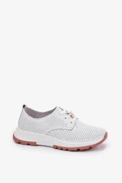 Skórzane Półbuty Damskie Z Przypinką Artiker 54C1810 Białe