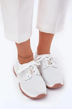 Skórzane Półbuty Damskie Z Przypinką Artiker 54C1810 Białe