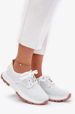 Skórzane Półbuty Damskie Z Przypinką Artiker 54C1810 Białe