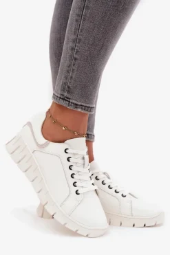 Skórzane Półbuty Damskie Ze Sznurowaniem Vinceza 41493 Białe