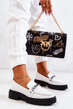 Skórzane Półbuty Loafery Literki La.Fi 210001W-PU Białe