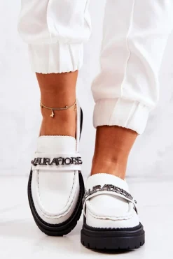 Skórzane Półbuty Loafery Literki La.Fi 210001W-PU Białe