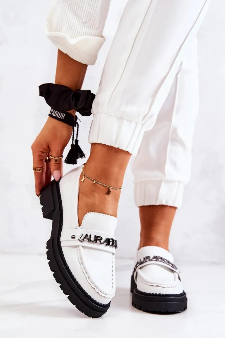 Skórzane Półbuty Loafery Literki La.Fi 210001W-PU Białe