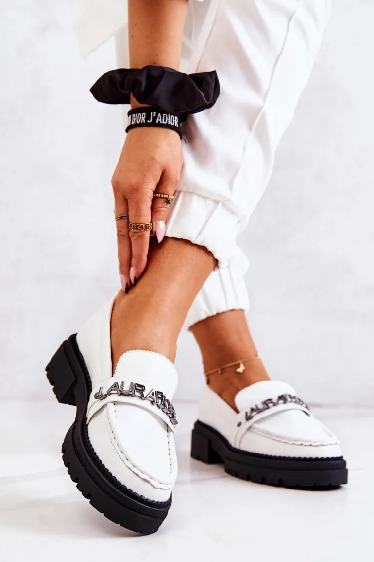 Skórzane Półbuty Loafery Literki La.Fi 210001W-PU Białe