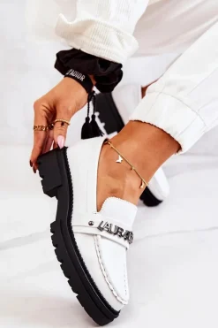 Skórzane Półbuty Loafery Literki La.Fi 210001W-PU Białe