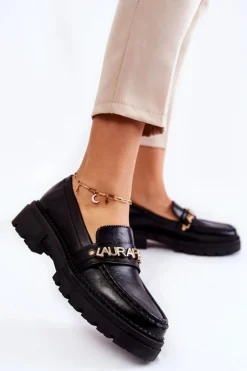 Skórzane Półbuty Loafery Literki La.Fi 210001B-PU Czarne
