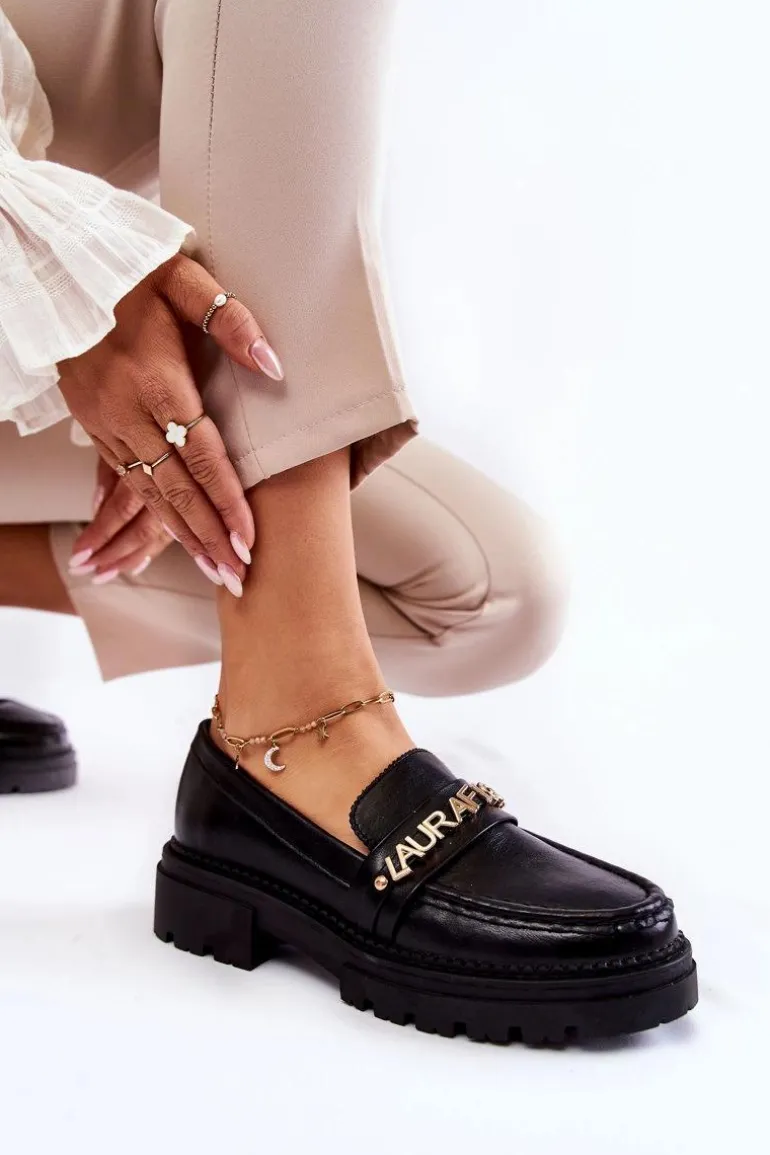 Skórzane Półbuty Loafery Literki La.Fi 210001B-PU Czarne