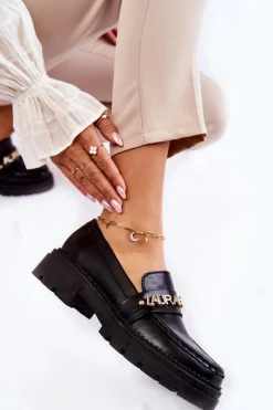 Skórzane Półbuty Loafery Literki La.Fi 210001B-PU Czarne