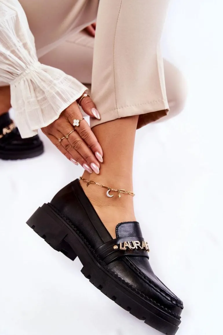 Skórzane Półbuty Loafery Literki La.Fi 210001B-PU Czarne