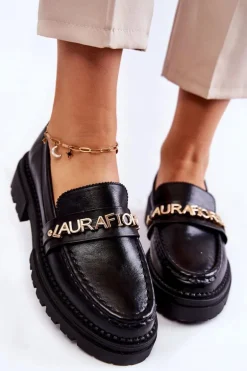 Skórzane Półbuty Loafery Literki La.Fi 210001B-PU Czarne
