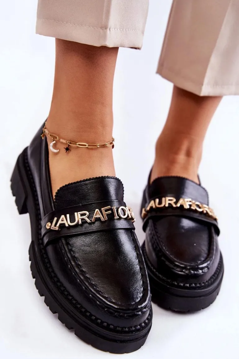 Skórzane Półbuty Loafery Literki La.Fi 210001B-PU Czarne