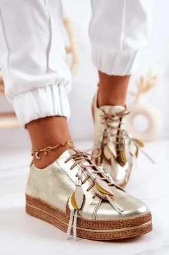 Skórzane Półbuty Maciejka 04550-25 Złote