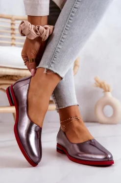 Skórzane Półbuty Maciejka Srebrne 05035-42