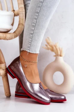 Skórzane Półbuty Maciejka Srebrne 05035-42