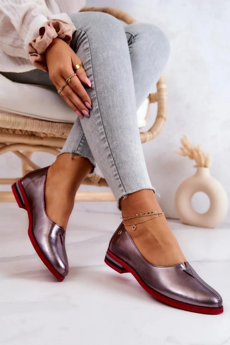 Skórzane Półbuty Maciejka Srebrne 05035-42