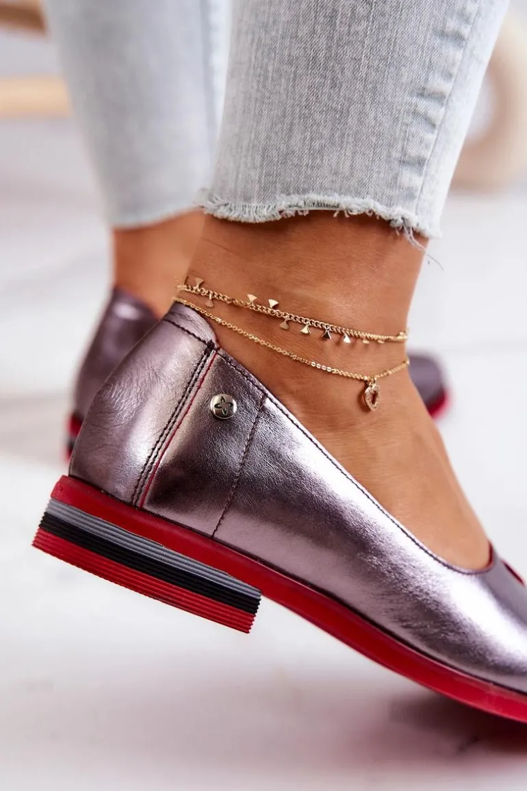 Skórzane Półbuty Maciejka Srebrne 05035-42