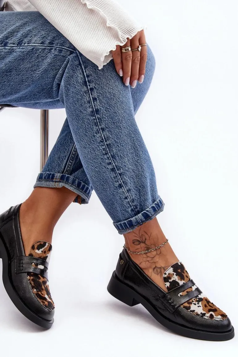 Skórzane Półbuty Mokasyny Damskie Maciejka 06250-01 Czarne