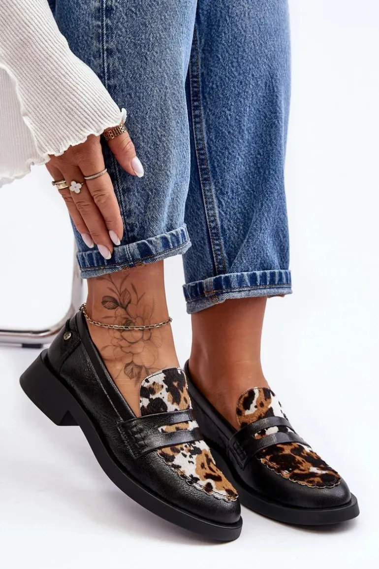 Skórzane Półbuty Mokasyny Damskie Maciejka 06250-01 Czarne