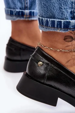 Skórzane Półbuty Mokasyny Damskie Maciejka 06250-01 Czarne