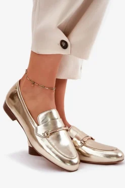 Skórzane Półbuty Mokasyny Damskie Maciejka K6809-25 Złote