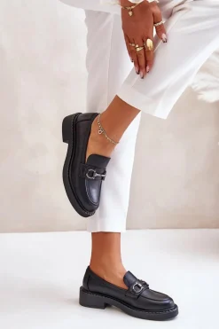 Skórzane Półbuty Mokasyny Damskie Czarne Beanika