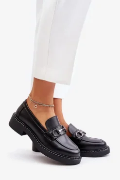 Skórzane Półbuty Mokasyny Damskie Czarne Beanika